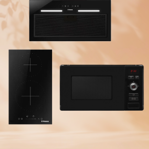 Комплект бытовой техники: Встраиваемая микроволновая печь Hansa AMM20BESH + Индукционная панель Hansa BHI36277 + Вытяжка Hansa OMP6553BGH-G